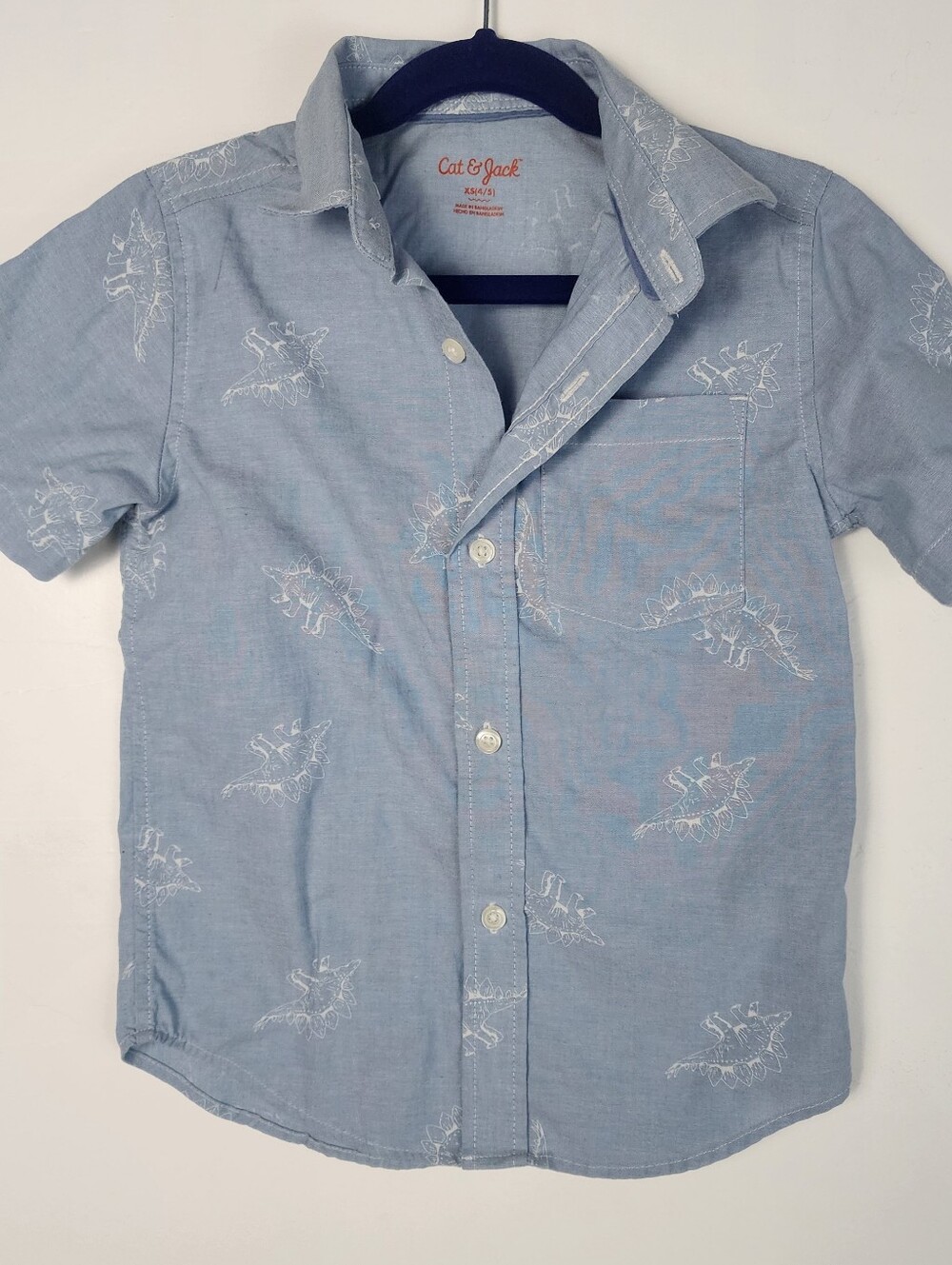 Cat & Jack Light Blue Dino Print Short-Sleeve Shirt Sz 4/5 Pack Of 3 Shirts